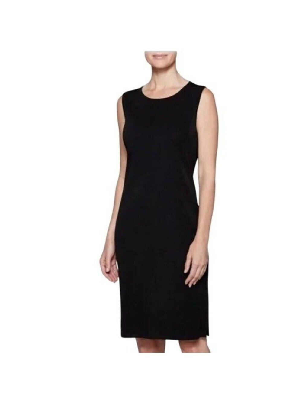 Ming Wang Dress Black Stretch Knit Crew Neck Tank Sheath Dress Quiet Lux Large